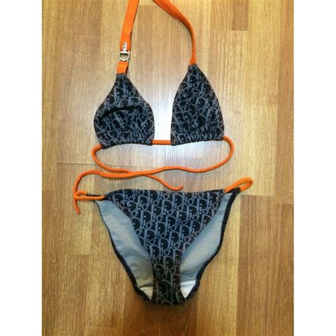 dior blue orange bikini|real real christian Dior swimwear.